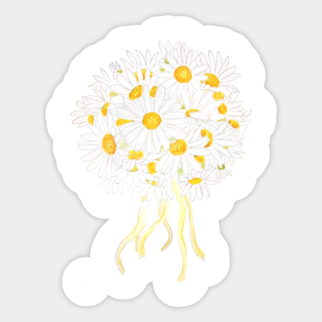 white daisy bridal bouquet  watercolor painting Sticker by colorandcolor